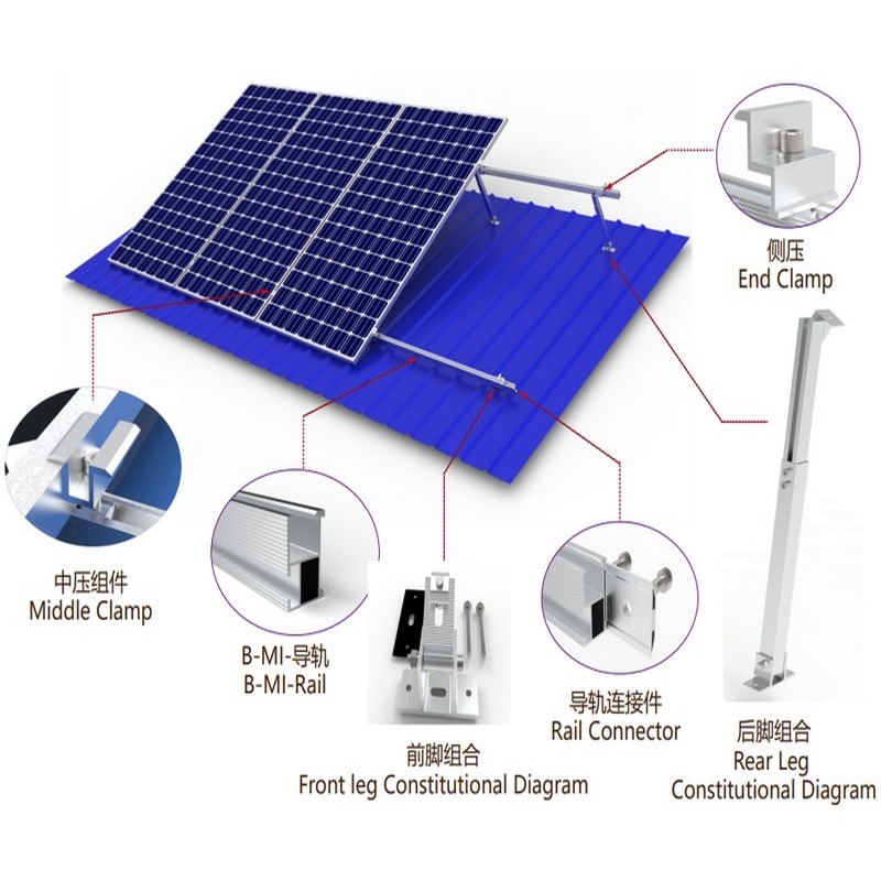 태양 전지 패널 장착 시스템의 도매 조정 가능한 기울기 전면 다리 후면 다리 PV 브래킷 마운트 발코니 태양 마운트 시스템